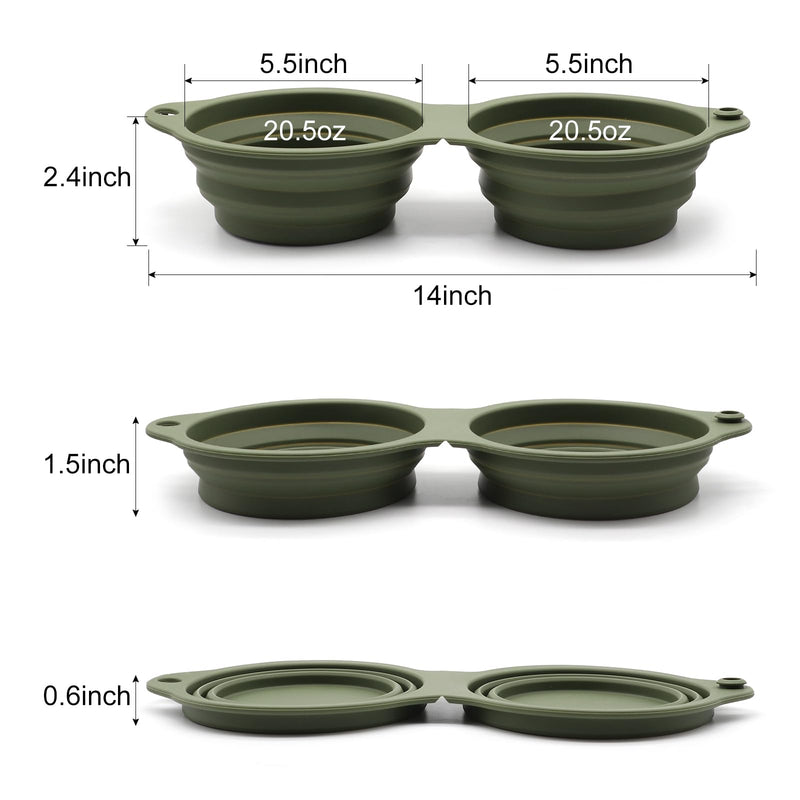 SLSON Collapsible Dog Bowls,Integrated Molding Dog Dual Bowls No Plastic Rim 2 in 1 Foldable Pet Food & Water Bowl Cat Feeder Dish for Walking,Hiking,Camping,Green - BeesActive Australia