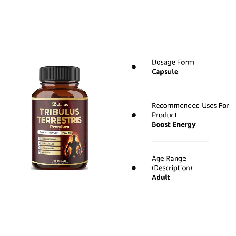 Tribulus Terrestris Supplement for Men & Women, 9050mg Per Capsule, 5-Month Supply with Ashwagandha, Panax Ginseng, Saw Palmetto, Maca, Shilajit 150 Count (Pack of 1) - BeesActive Australia
