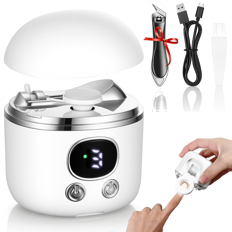 5-in-1 Electric Nail Clippers for Seniors, Electric Nail Trimmer for Adults & Babies | Magnifier, Dual-Blade, 3-Speed Gears, LED Light, Storage Box, 90-Min Runtime, Slanted Nail Clipper Included White - BeesActive Australia