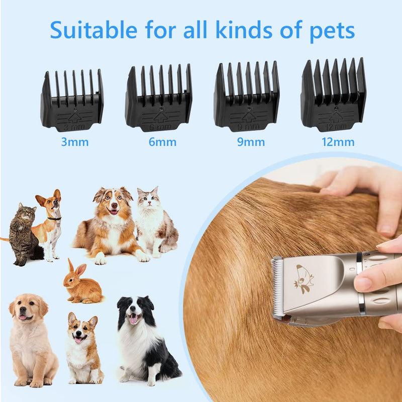 VSSHE Dog Clipper, Quiet Clipper Dog and Cat with 2 Speeds Rechargeable Cordless Cats and Dogs Horse Hair Clipper Clipper Dog with 11 Accessories Gold