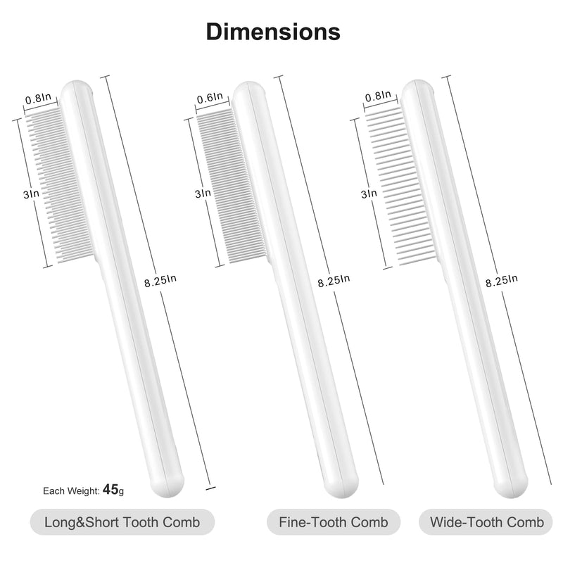 3 Packs Cat Combs,WUSOLIBON Rounded Stainless Steel Teeth, Smooth Tips for Removing Loose Hair, Pet Massage Tool for Long&Short-Haired Pets,Removing Flea and Lice,Suitable for Cats/Dogs(White) - BeesActive Australia
