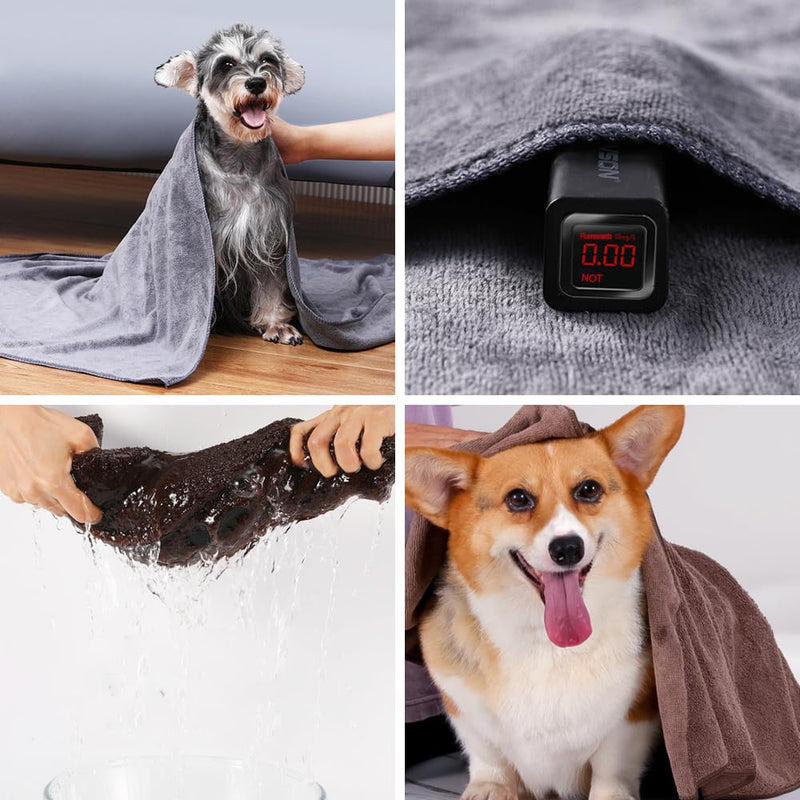 Bieiyhe Pack of 2 microfibre dog towels, dog towels, extra absorbent, quick-drying pet towels, bath towels for cats, dry towels for dogs, dog towels for small ones, 40 x 80 cm, gray and coffee - BeesActive Australia