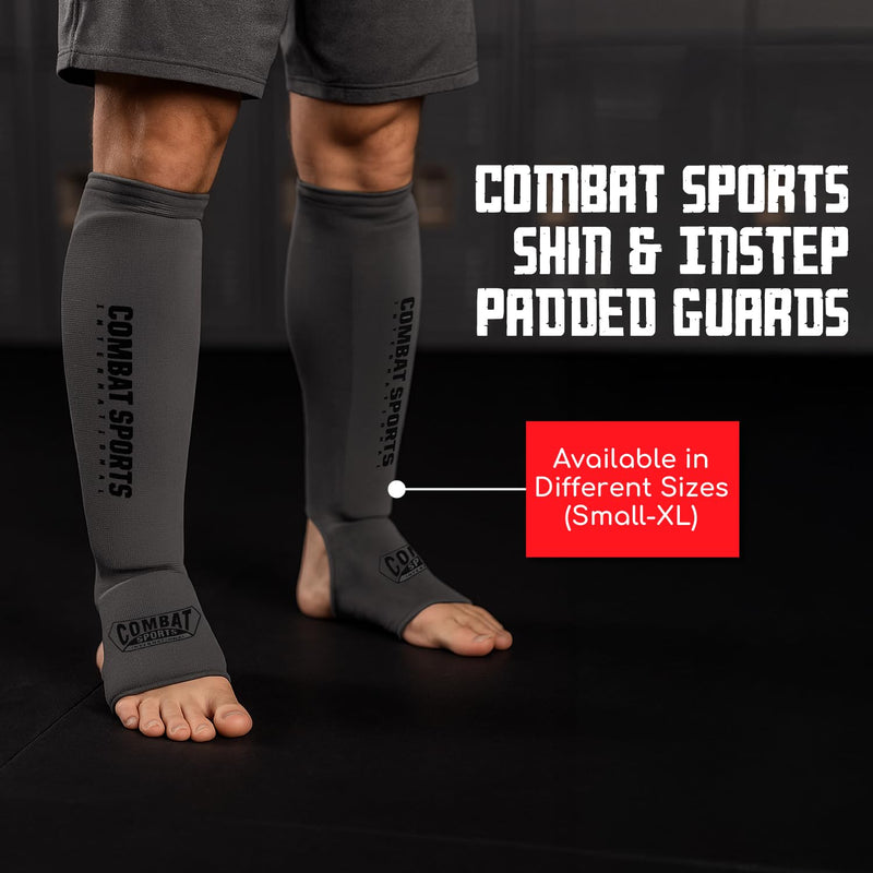 Combat Sports Shin & Instep Padded Guards, Elastic, Impact-Absorbing Shin Guards with Snug Support, Ideal for MMA, Muay Thai, and Martial Arts, Washable MMA Gear for Men and Women Medium Gray
