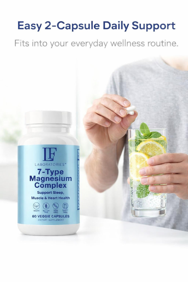 Magnesium Complex 7-in-1 with Vitamin B6 – High Absorption Blend for Sleep, Stress Relief & Muscle Recovery – 7 Forms Magnesium Supplement – Calm Mood Support – 60 Vegan Capsules – LF Laboratories 1