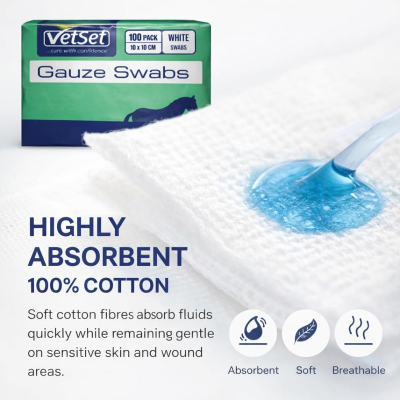 Veterinary Gauze Swabs for Horses, Dogs, Cats & Animals, 10cm x 10cm| Highly Absorbent Non Sterile Dressing Pads(12 Ply – Extra Thick & More Absorbent, 100 Pack) 12 Ply – Extra Thick & More Absorbent (100 Pack)