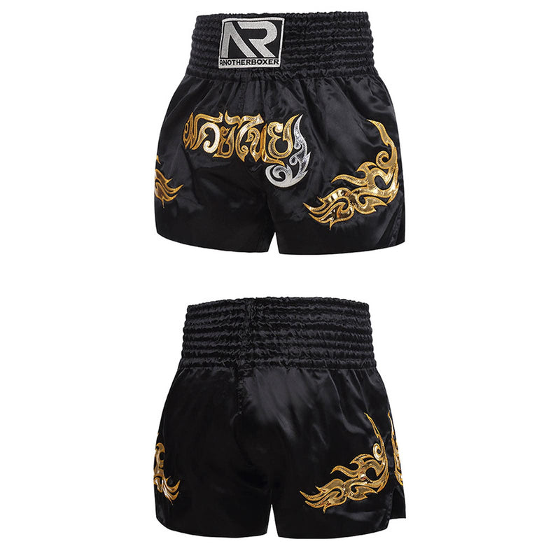 Muay Thai Shorts Boxing Fight Kickboxing Grappling Training Workout Gym Shorts for Men Women Kids X-Small Black 01