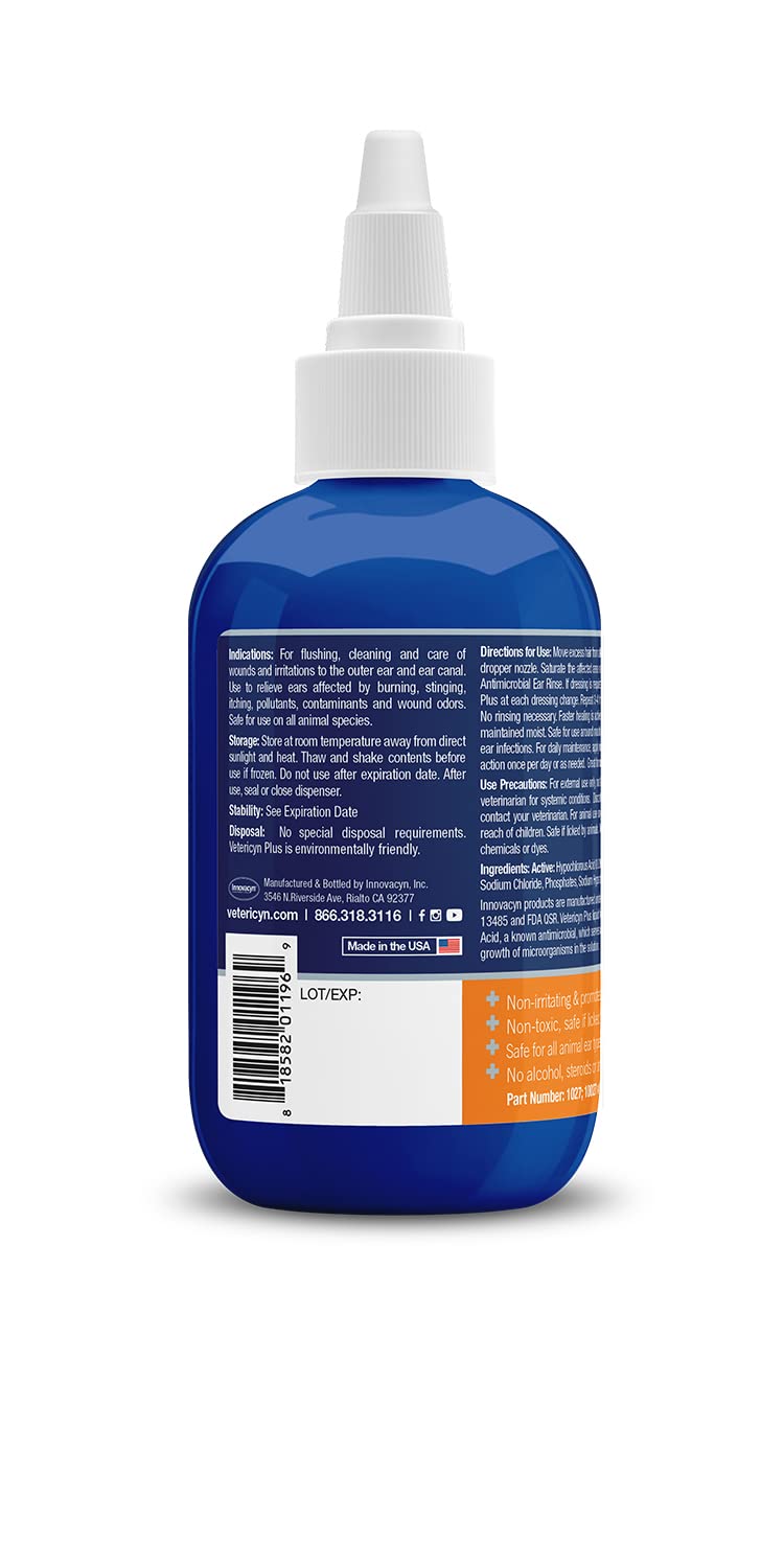Vetericyn Plus Dog Ear Rinse | Dog Ear Cleaner to Soothe and Relieve Itchy Ears, Safe for Cat Ears, Rabbit Ears, and All Animal's Ear Problems. 3 Ounces - BeesActive Australia