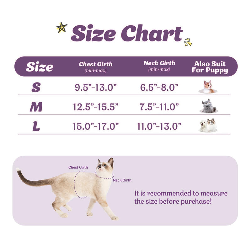 Supet Cat Harness and Leash Set for Walking and Small Dog Soft Mesh Harness Adjustable Vest with Reflective Strap Comfort Fit for Pet Kitten Puppy Rabbit S (Chest: 9.5" - 13.0") Purple - BeesActive Australia