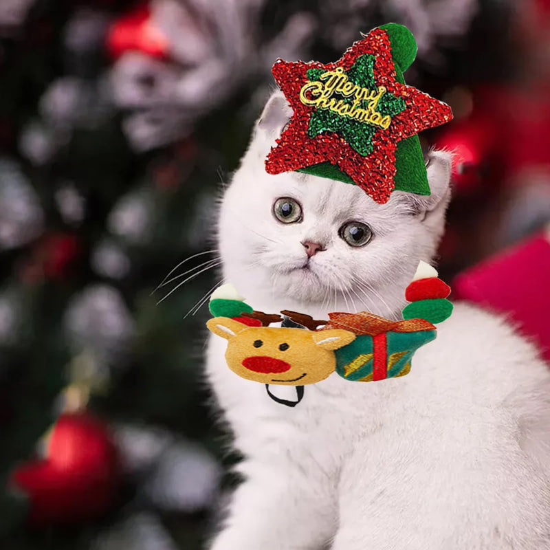 Christmas pet Collar Cat Ornament Elastic Plush Ball Cute Cat Collar with Hat Dog Neck Collar Elastic Collar Pet Costume Accessories - BeesActive Australia