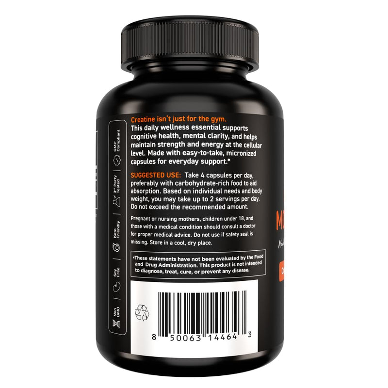 Vital Vitamins Creatine Monohydrate Pills, 3g for Women & Men | Supports Muscle Health, Energy & Cognitive Clarity, Micronized, Easy to Swallow, Non-GMO, 120 Capsules 120 Count (Pack of 1)