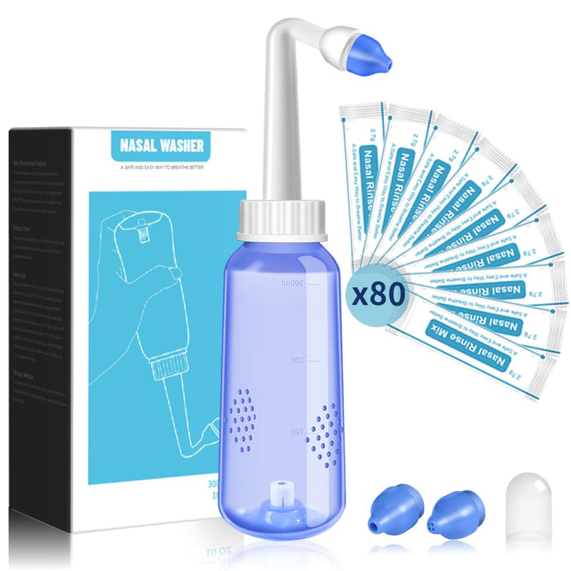 Nasal Irrigation System-300ml 10oz Nasal Wash Bottle Sinus Rinse Bpa-Free for Adult & Kid with 80 Nasal Wash Salt Packets 300ML+Nasal Salts 80pcs