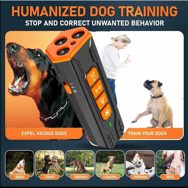 Anti Barking Device – Ultrasonic Dog Bark Deterrent with 3 Levels, 30ft Range, Rechargeable Electric Correction – Safe Humane Trainer for Indoor/Outdoor, All Breeds, Black/Orange