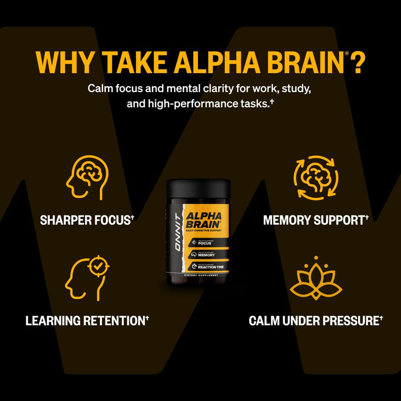 ONNIT Alpha Brain Nootropic Brain Supplement for Focus & Memory, 60 Count | IGEN Non-GMO Tested; L-Theanine, Alpha GPC & Vitamin B6; brain supplement for memory, focus & mental clarity, men & women 60 Count (Pack of 1)