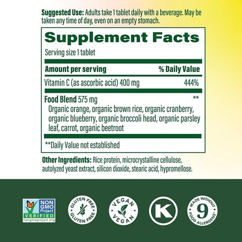 MegaFood Ultra C 400 mg, Vitamin C Immune Support Supplement, 60 Tablets | Essential Immune and Antioxidant Support, Supports Overall Skin Health, Made with Real Food, Non-GMO, Vegan, 60 Servings 60 Count (Pack of 1)