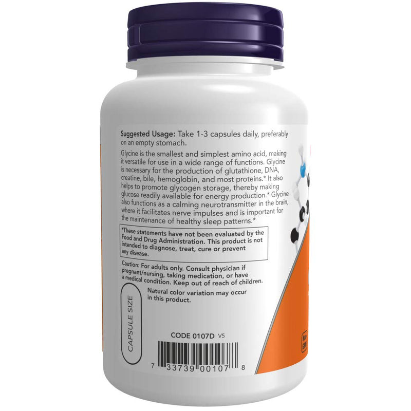Now Foods Glycine 1000 mg - 100 VegiCapsules 2 Pack 100 Count (Pack of 2)
