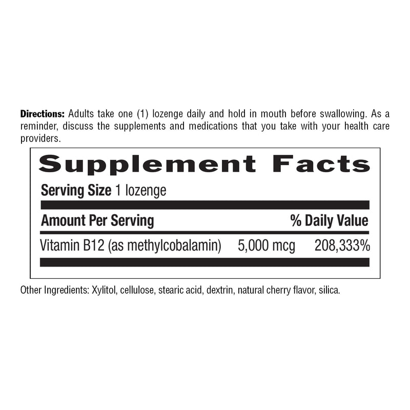 Country Life Methyl B12 5000mcg Lozenges, Vegan Energy Supplement 60 Count | Cherry lozenge for daily energy and stamina support. Certified vegan, gluten-free, kosher, and non-GMO verified 60 Count (Pack of 1)