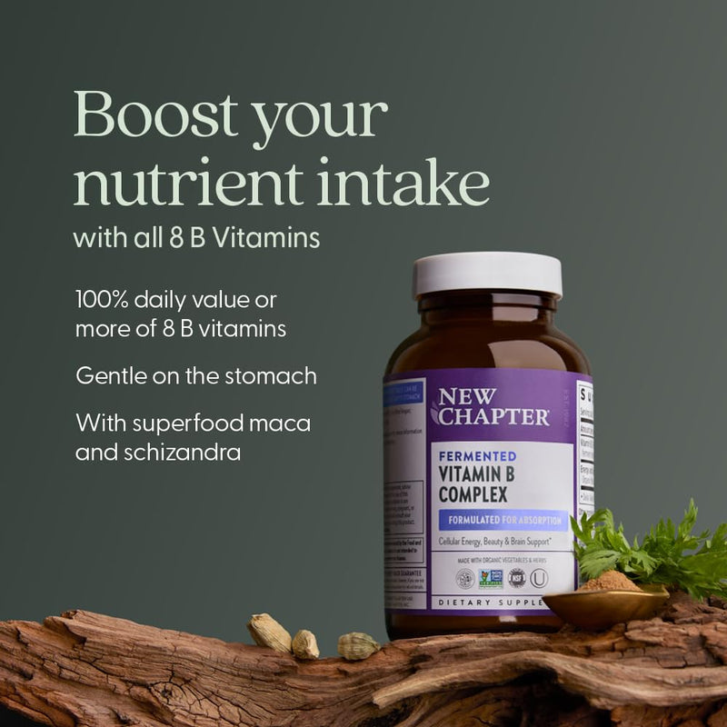 New Chapter USDA Organic Fermented Vitamin B Complex, 60 Count | ONE Daily for Cellular Energy, Brain, and Beauty Support, 100% Vegan, Gluten Free, Certified Organic B Vitamins Unflavored 60 Count (Pack of 1)