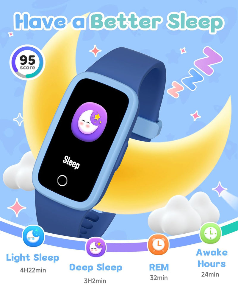 Kids Fitness Tracker Watch with Amoled Screen, Activity Tracker No Phone Needed, Heart Rate and Sleep Monitor, 3ATM Waterproof, Pedometer, Alarm Clock, Games, Step Counter Watch for Boys 5-10 Blue