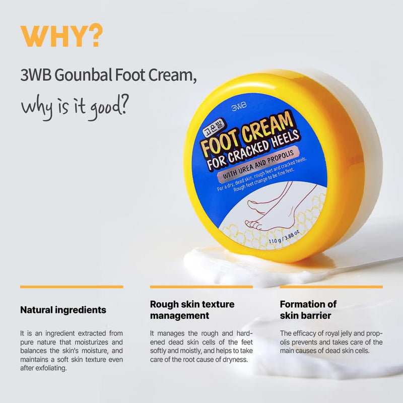 3WB Luxury Gounbal Foot Cream, 3.88oz, 40mmT x 85mmDia, with Urea and Propolis - BeesActive Australia