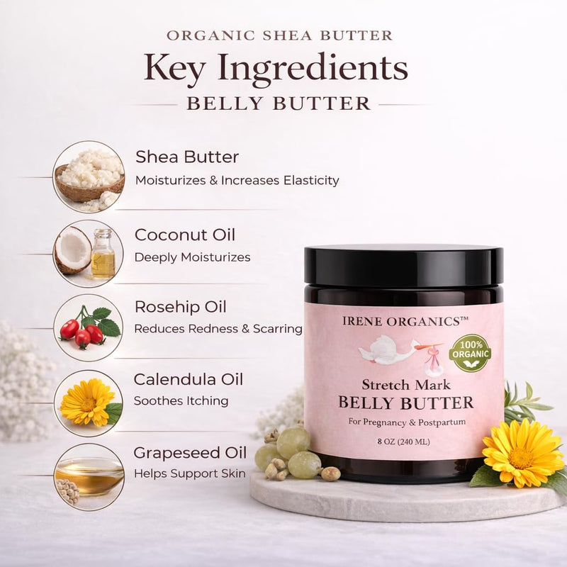 Organic Belly Butter for Pregnancy Stretch Mark Prevention and Treatment by Irene Organics - Award Winning Anti Stretch Mark Tummy Balm For Pregnancy and Postpartum 4oz - Hydrating Bump Cream 4 Fl Oz (Pack of 1) - BeesActive Australia
