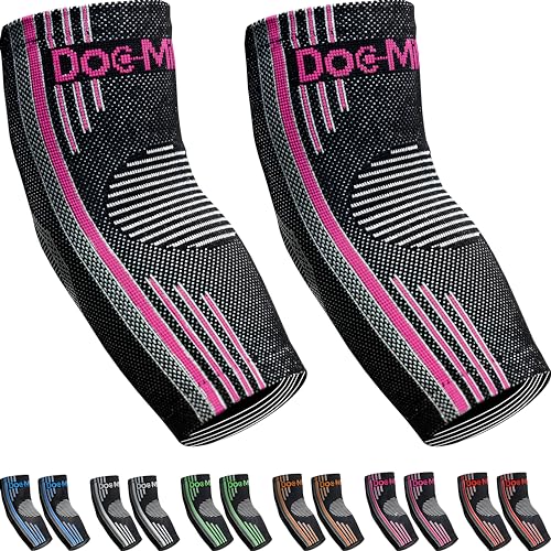 Doc Miller Medium Size | 1 Pair Pink Ankle Brace & 1 Pair Pink Elbow Brace | Compression Support for Men & Women | Brace for Pain Relief | Supports Workout Recovery