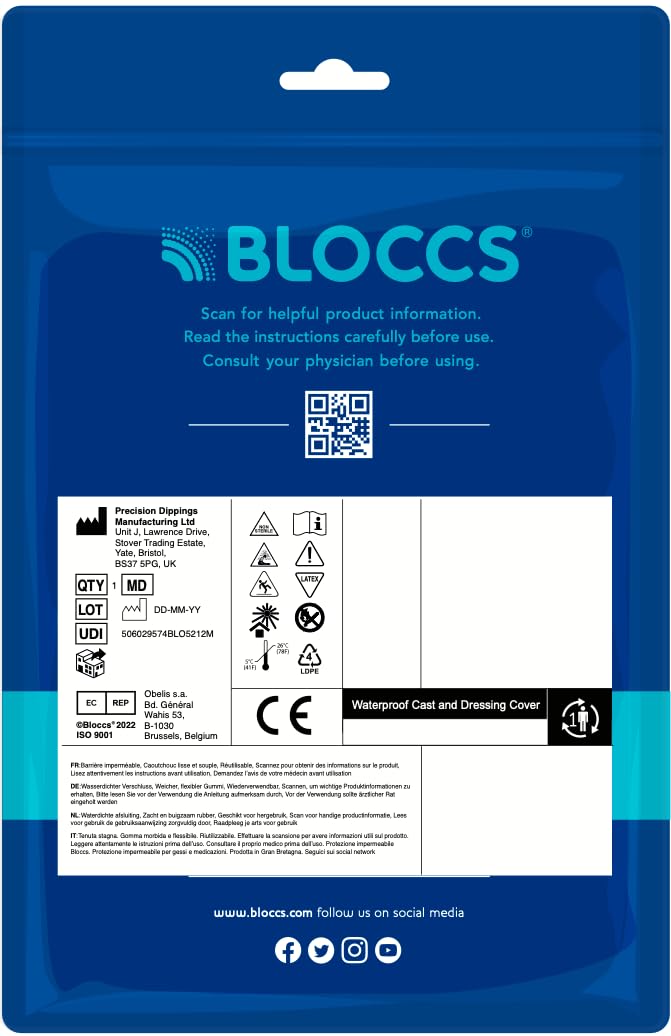 BLOCCS 100% Waterproof Cast Covers for Shower Leg- Swim Cover, Cast Bag for Bath. Durable Cast Sleeve for Swimming - #ASL74 - Adult Short Leg - BeesActive Australia