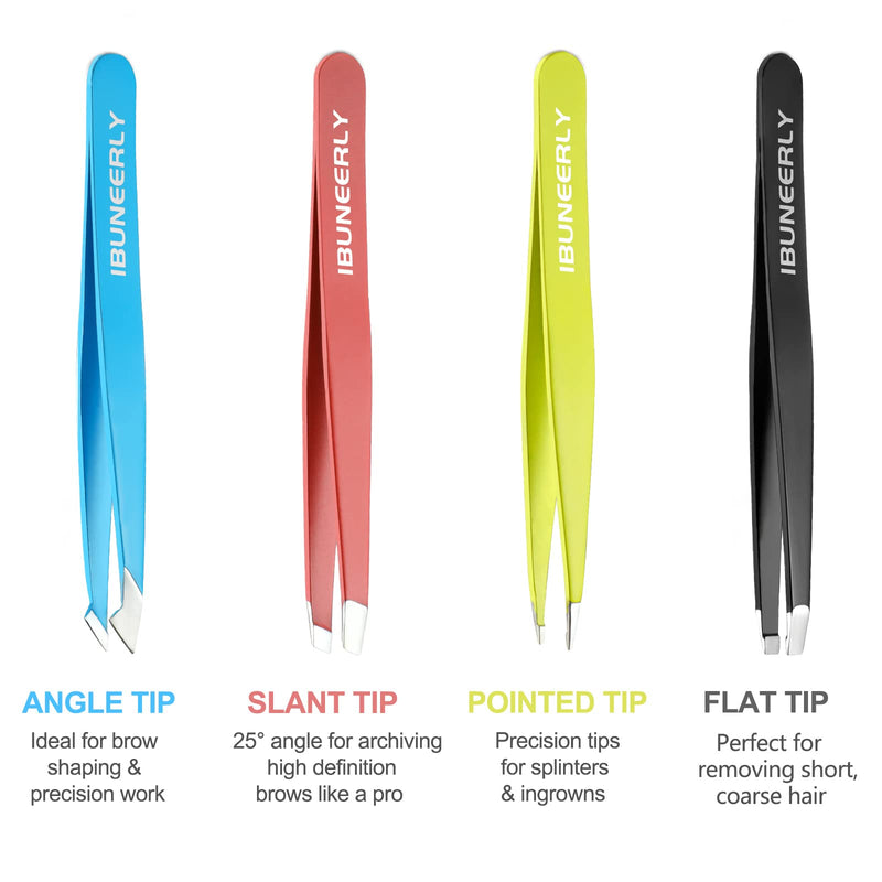 Tweezers Set, 4Pcs Tweezers for Women with Travel Case, Professional Stainless Steel Eyebrows Tweezers, Great Precision Tweezers for Ingrown Hair, Facial Hair, Splinter Removal (Multi-Color) Multi-color - BeesActive Australia