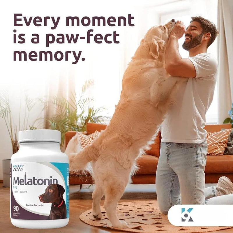 Prime Melatonin for Dogs, Calming Chewable Tablets - Beef Flavored, 6mg 90 Count - Supports Relaxation & Composure for All Dog Breeds