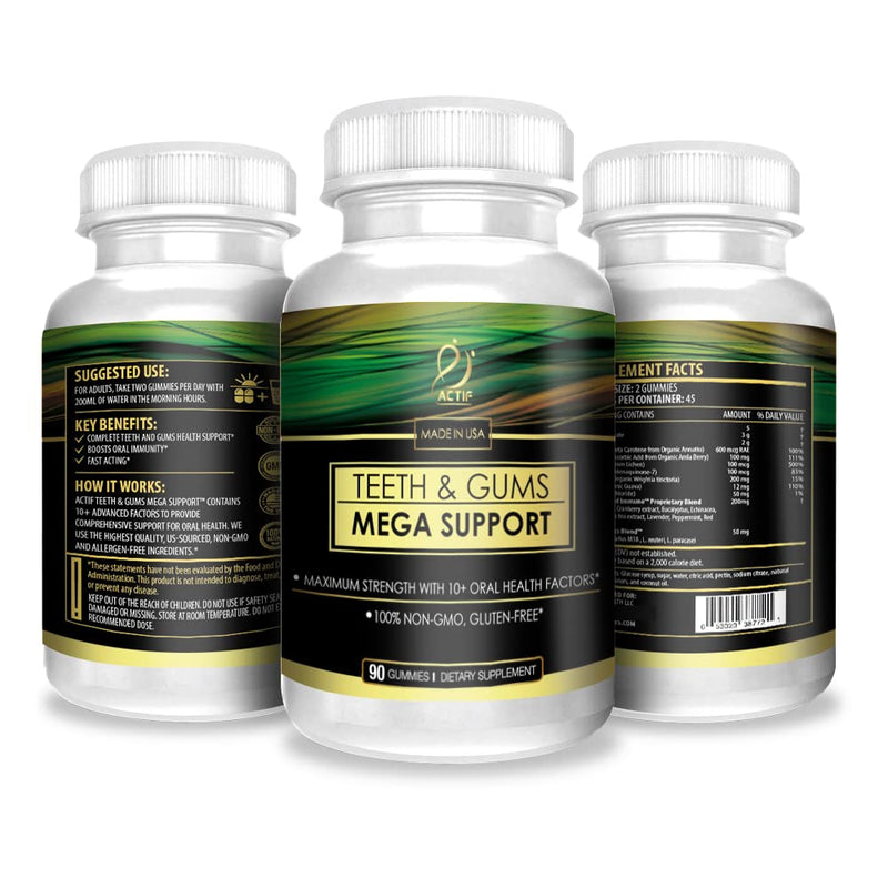 ACTIF Teeth and Gums Mega Support, Oral Probiotics Supplement for Mouth and Dental Multivitamin Supplement, 60 Gummies