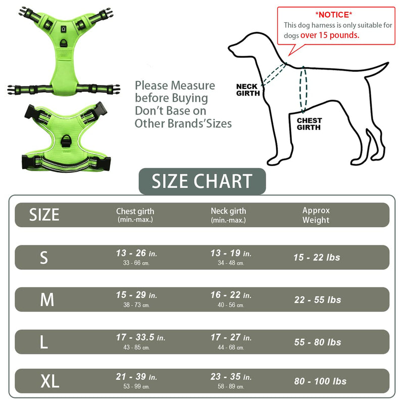 Dog Harness, No-Pull Dog Harness, Chest Harness for Small Large, Medium Dogs, Soft Breathable Adjustable Reflective Dog Harness Anti Pull with Padded Handle L Light Green - BeesActive Australia