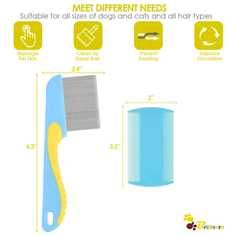 4 Pack Flea Lice Comb, Stainless Steel Dog Cat Grooming Combs with Rounded Teeth, 2-in-1 Double Sided Professional Pet Tear Stain Remover, Dematting Tool for Small, Medium & Large Pets - BeesActive Australia