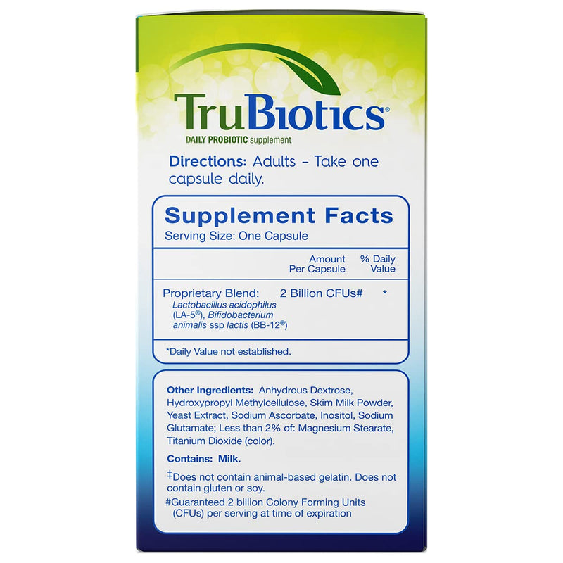 TruBiotics Daily Probiotic, 30 Capsules - Gluten Free, Soy Free Digestive + Immune Health Support Supplement for Men and Women (New Look)
