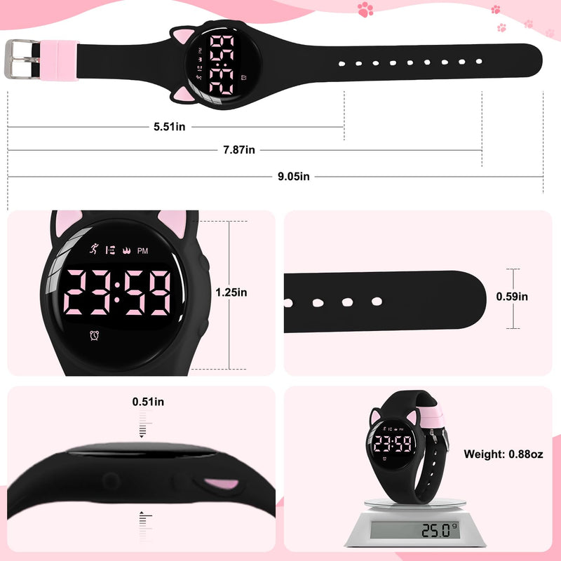 Kids Digital Watches for Girls Boys, Sports Watch with Fitness Tracker, Pedometer, Alarm Clocks, Stopwatch, No App Needed & Waterproof Kids Watch, Gift for Teens Girls Boys Ages 5-14 T6F-BlackPink-Y