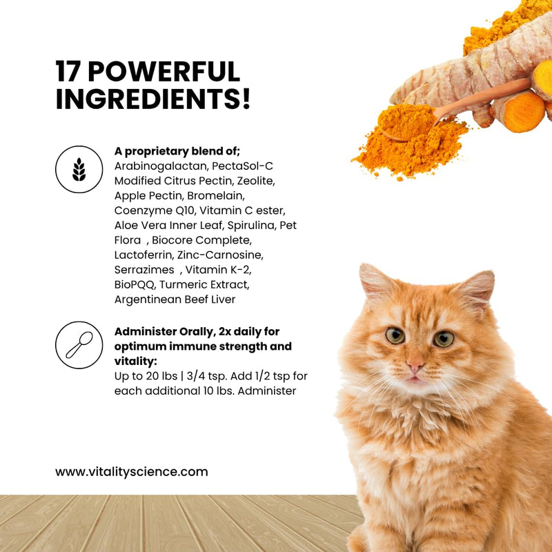 Vitality Science Celloquent Gold for Cats | Holistic Advanced Immune Support Supplement | 17 Synergistic Ingredients | Auto Immune, Vomit and Diarrhea, Depression (60g) 60g