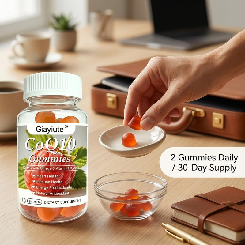 CoQ10 400mg Gummies with Omega-3 EPA DHA, Magnesium, Vitamin B3 & Zinc, Support Energy Production & Immune Function, Zero Added Sugar Vegan Chewable Coenzyme Q10 for Adults, 60 Count