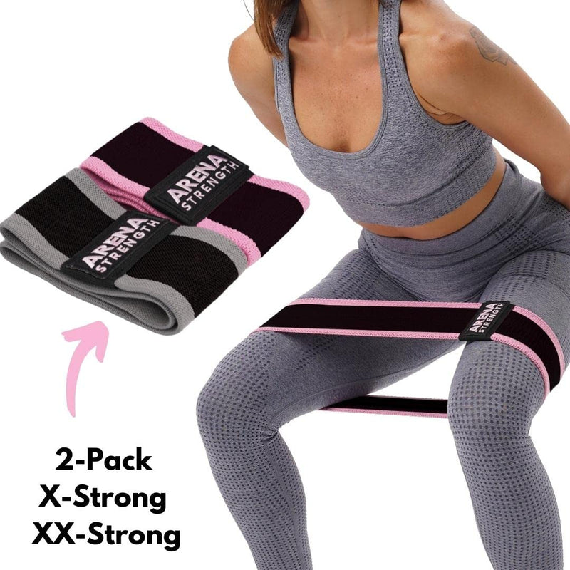 Arena Strength Fabric Booty Bands: Fabric Resistance Bands for Legs and Butt: 3 Pack Set. Perfect Workout Hip Band Resistance. Workout Program and Carry Case Included Gray, Pink
