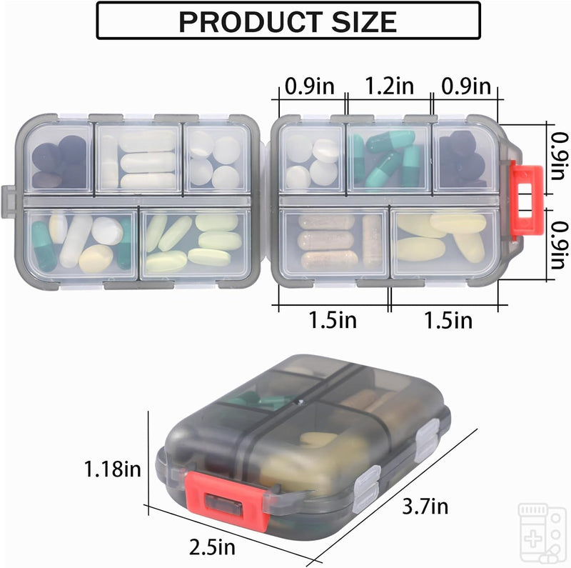 Travel Pill Storage Box Foldable 10 Compartment for Vitamin Tablet | Small Medicine Box for Pocket Wallet,Daily Pill Organizer,Portable Medication and Vitamin Holder Container Grey
