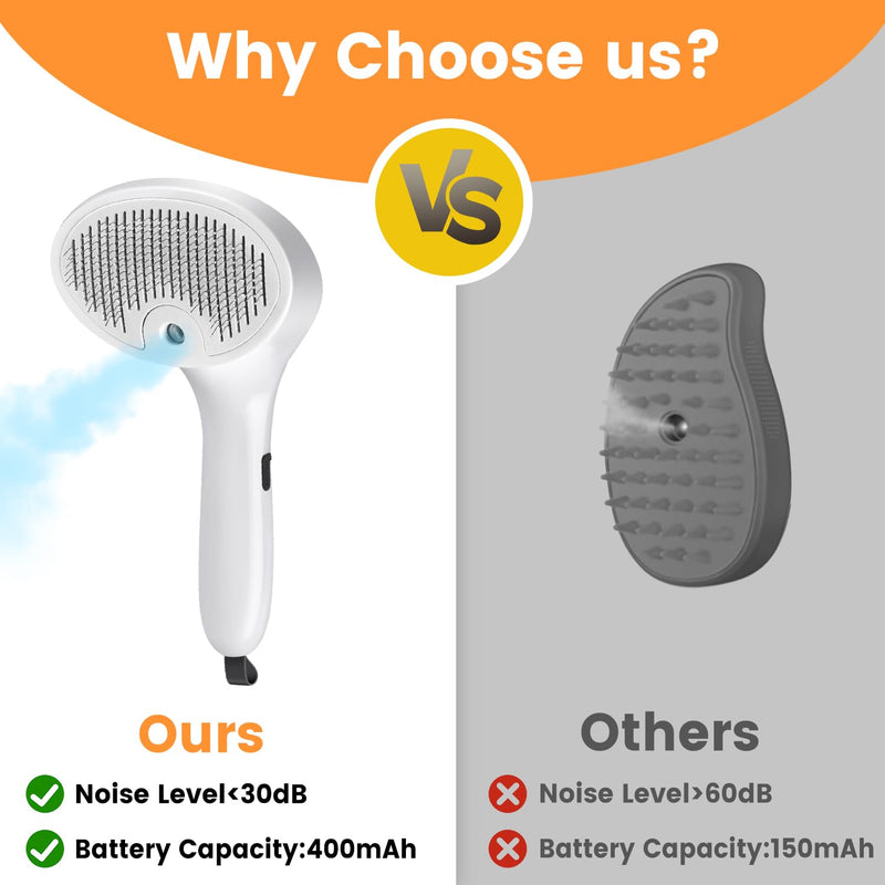 Cat Steam Brush, 3 in 1 Cat Brush for Shedding & Grooming Rechargeable, Water Brush for Cats & Dogs, Small Animal Hair Removal Comb Tool, Pet Self Cleaning Slicker Brush with Release Button White - BeesActive Australia