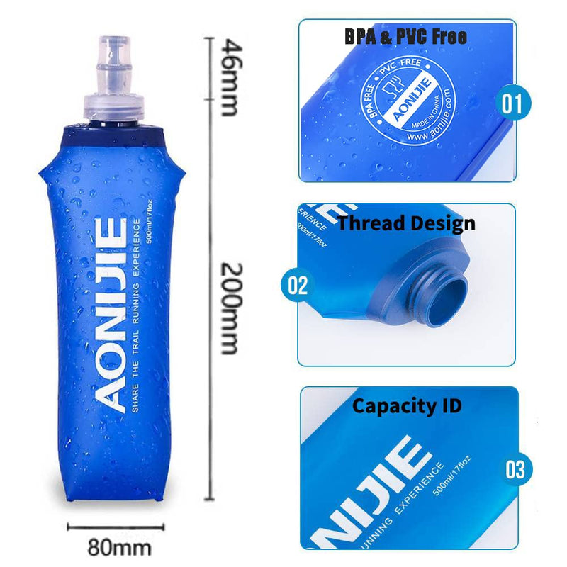 AONIJIE Waterproof and Breathable Running Hydration Vest with 500ml Flask, 4.23oz Lightweight Hydration Vest Backpack Fits 6.8" Phones, for Hiking Cycling Race Marathon(Grey with 2 * 500ml Bottles) Green