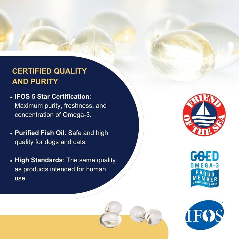 Omega 3 for Dogs and Cats OMEGOR Pet with EPA and DHA from Purified Fish Oil – Omega3 IFOS Certified - 60 Capsules to Keep Your Pet's Hair and Joints Healthy 60 unità (Confezione da 1)