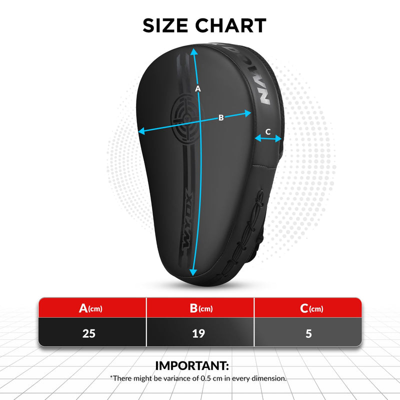 WYOX Boxing Focus Mitts & Punching Pads for Training | Curved PU Leather Hand Target for Muay Thai, Kickboxing, MMA, Karate & Taekwondo | Durable Strike Pads for Men & Women Plain Black