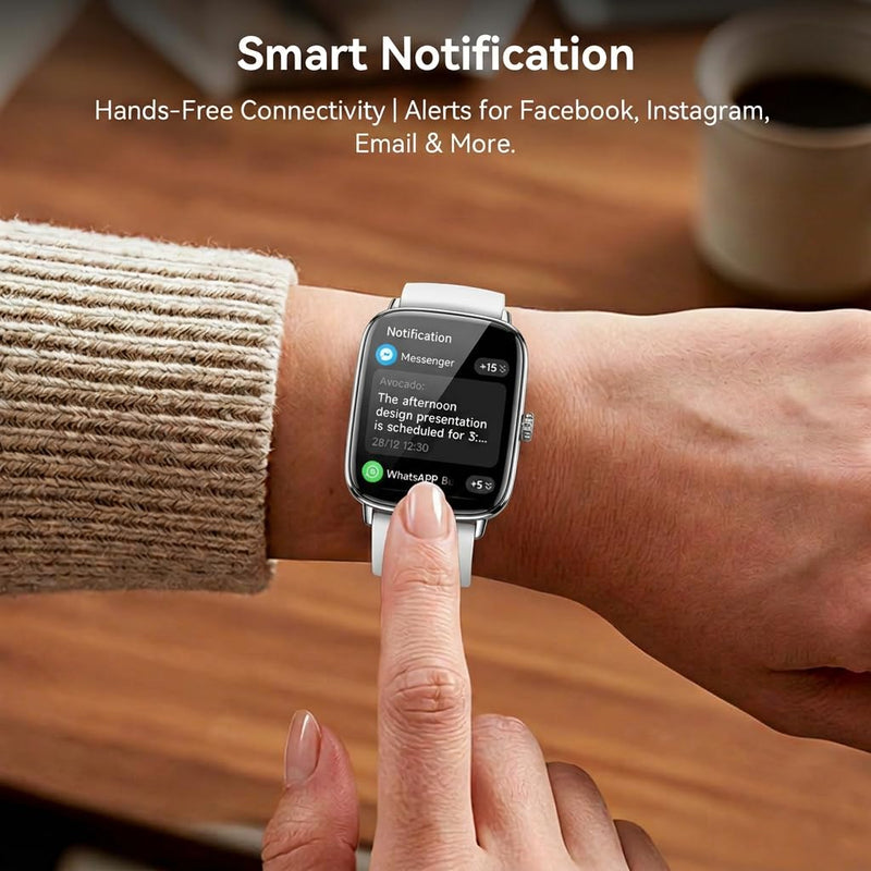 Smart Watch for Women Men, 1.85" HD AMOLED Fitness Tracker (Answer/Call) with 24/7 Heart Rate/Sleep/SpO2 Monitor for iPhone & Android, 120+ Sports Modes Smartwatch with IP68 Waterproof, 2 Bands White