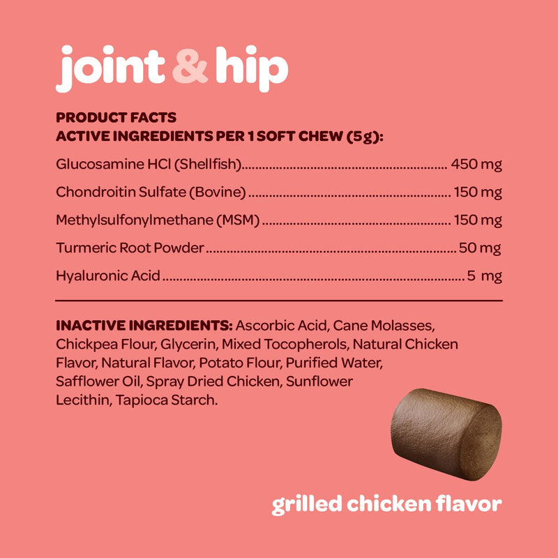 Hip and Joint Chews for Dogs | Dog Glucosamine Chews for Comfort & Mobility with Chondroitin MSM & Turmeric | Dog Joint Supplement for All Ages & Sizes | NASC Certified & Made in The USA | 60 Chews Hip and Joint 60 Count