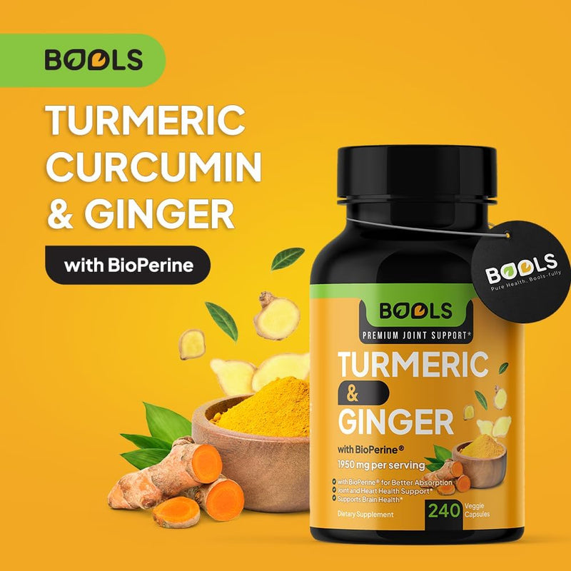 Turmeric Curcumin Supplement with BioPerine & Ginger, Turmeric Curcumin with Black Pepper 1950mg for Max Absorption Joint Support- Non-GMO Turmeric Supplement, Vegan, 240 Capsules - BeesActive Australia