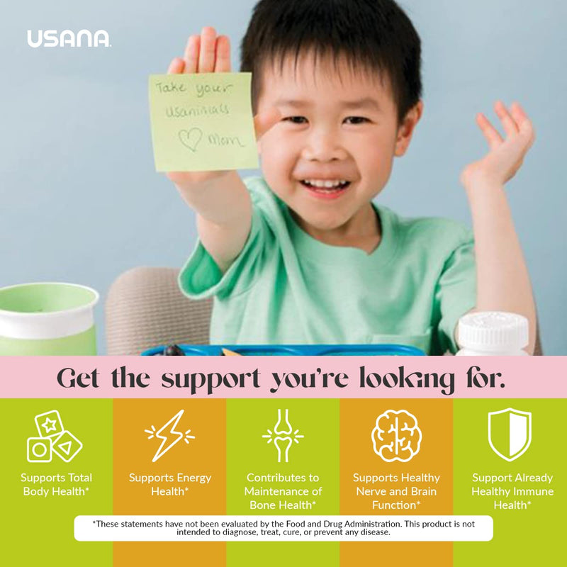 USANA - Usanimals Multivitamin for Kids - 56 Chewable Tablets | Features Vitamins A, C, D, E, B6, B12, Zinc, Iron, Calcium, Magnesium and Choline Animal-Shaped Chewables For Kids Ages 2–12