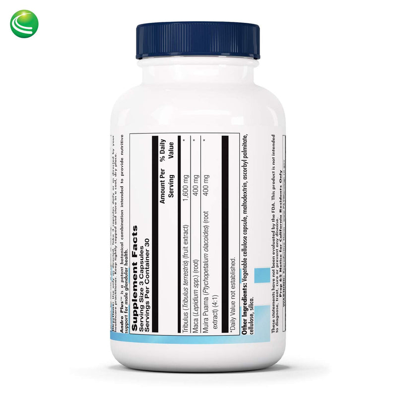 Nutra BioGenesis - Andro Plus - Tribulus, Maca, and Muira Puama for Men's Glandular Health - Gluten Free, Vegan, Non-GMO - 90 Capsules - BeesActive Australia