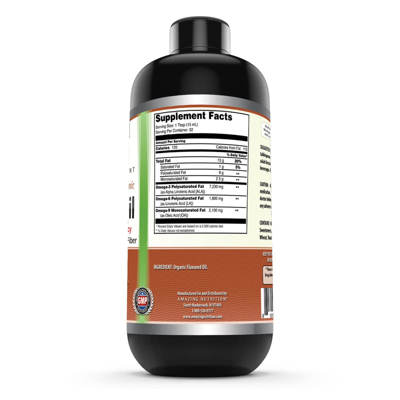 Amazing Omega Flaxseed Oil Supplement | Omega 3, Lignans & Fiber | 16 Oz | Non-GMO | Gluten Free | Made in USA 16 Fl Oz (Pack of 1) - BeesActive Australia