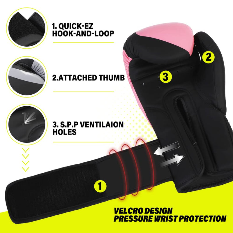 LEKÄRO Boxing Gloves,Boxing Training Gloves Men and Women Leather,Punching Bag Gloves for Boxing & MMA Training,Kickboxing, Muay Thai, MMA 10 OZ Pink