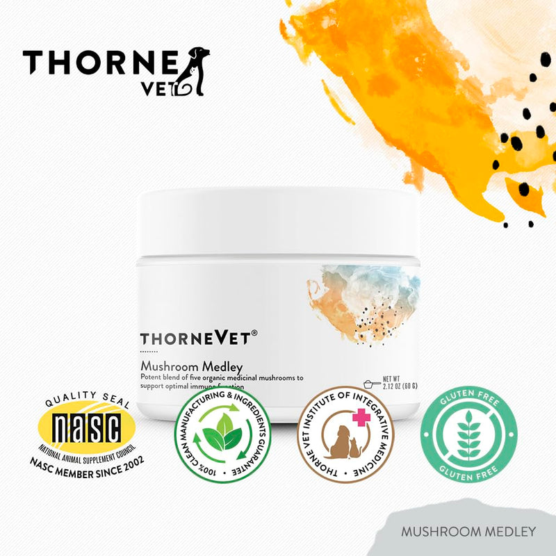 ThorneVet Mushroom Medley for Dogs - Immune System Support Plus Antioxidants - with Reishi, Turkey Tail, Cordyceps, Maitake, and Chaga Mushrooms - Support for Dogs Having Cancer Treatment - 120 Scoops - PawsPlanet Australia