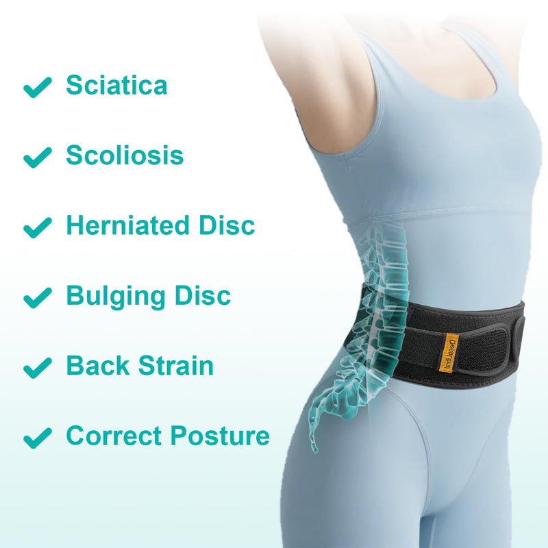 Ultra-Thin & Lightweight Back Brace for Lower Back Pain,Sciatica,Scoliosis,Slipped Disc- Breathable & Adjustable Back Brace Belt for Women and Men under clothes,Black. L/XL(Waist:35'' - 43'')